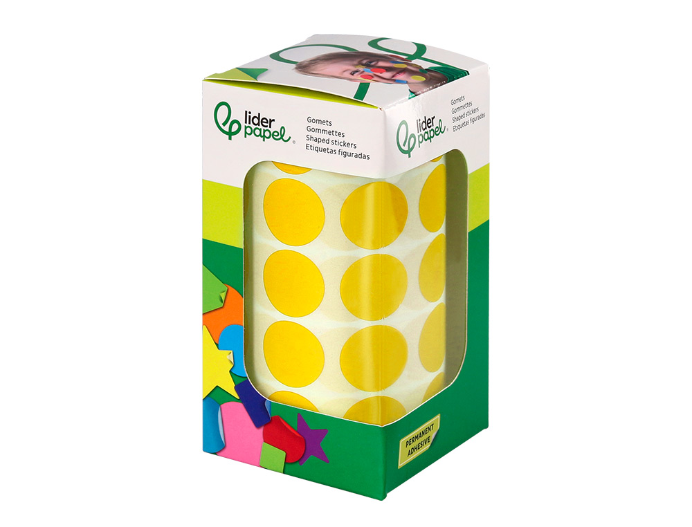 GOMETS LIDERPAPEL AUTOADHESIVO CIRCULOS 20 MM AMARILLO ROLLO DE 2000 UNIDADES EN CAJA DE CARTON