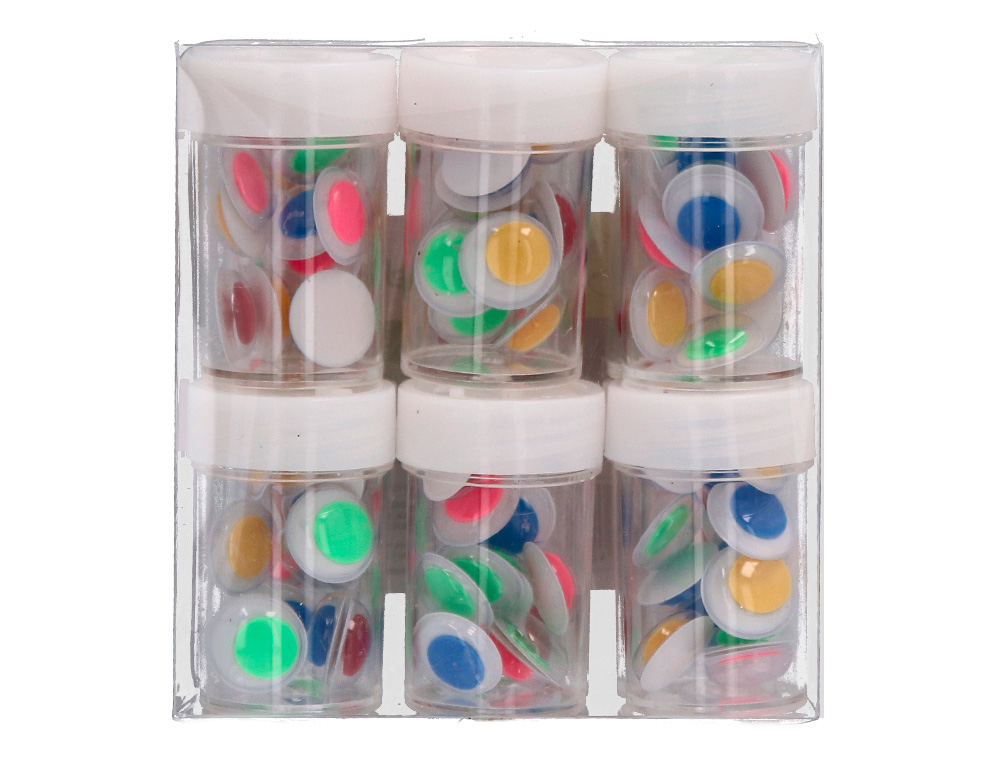 OJO LIDERPAPEL 15 MM BLANCO CON PUPILA DE COLORES SURTIDOS PACK DE 144 UNIDADES