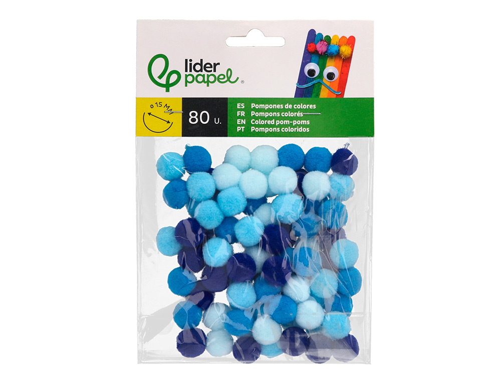 POMPONES DE COLORES LIDERPAPEL 1,5 CM TONALIDADES AZULES BOLSA CON 80 UNIDADES