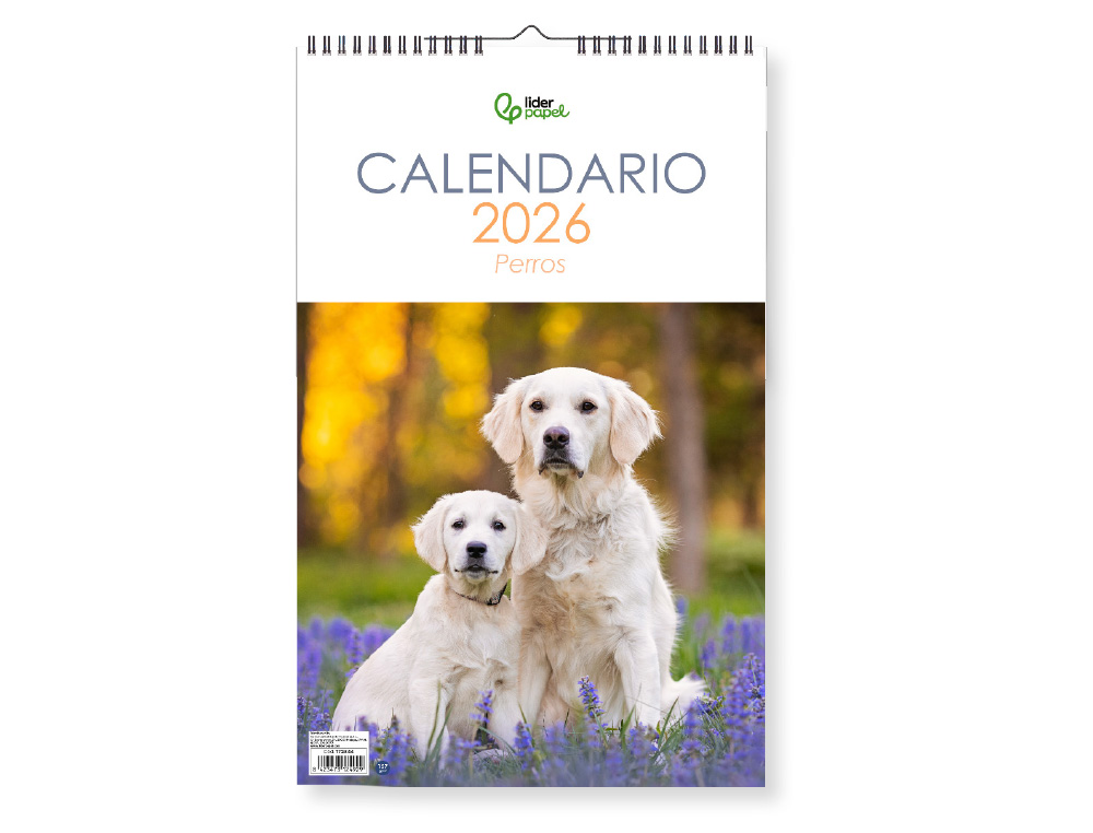 CALENDARIO ESPIRAL PARED LIDERPAPEL IMAGENES PERROS 2026 PARA ESCRIBIR 25X40 CM PAPEL 157 GR