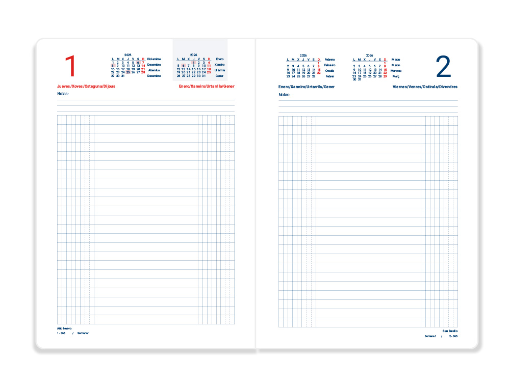 DIETARIO LIDERPAPEL 2026 CUARTO 150X215 MM DIA PAGINA COLOR NEGRO PAPEL 70 GR SC