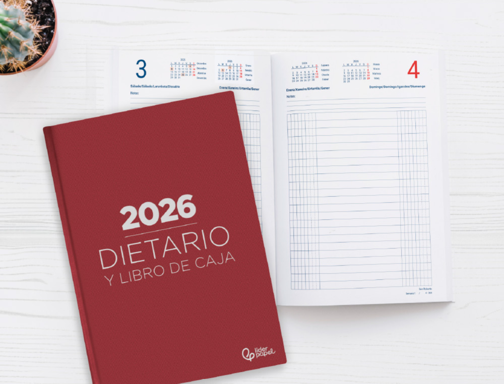 DIETARIO LIDERPAPEL 2026 CUARTO 150X215 MM DIA PAGINA COLOR NEGRO PAPEL 70 GR SC