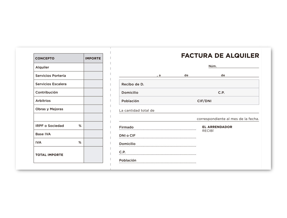 TALONARIO LIDERPAPEL INQUILINATO 3/Fº ORIGINAL Y COPIA T207 CON CODICIONES E I.V.A.