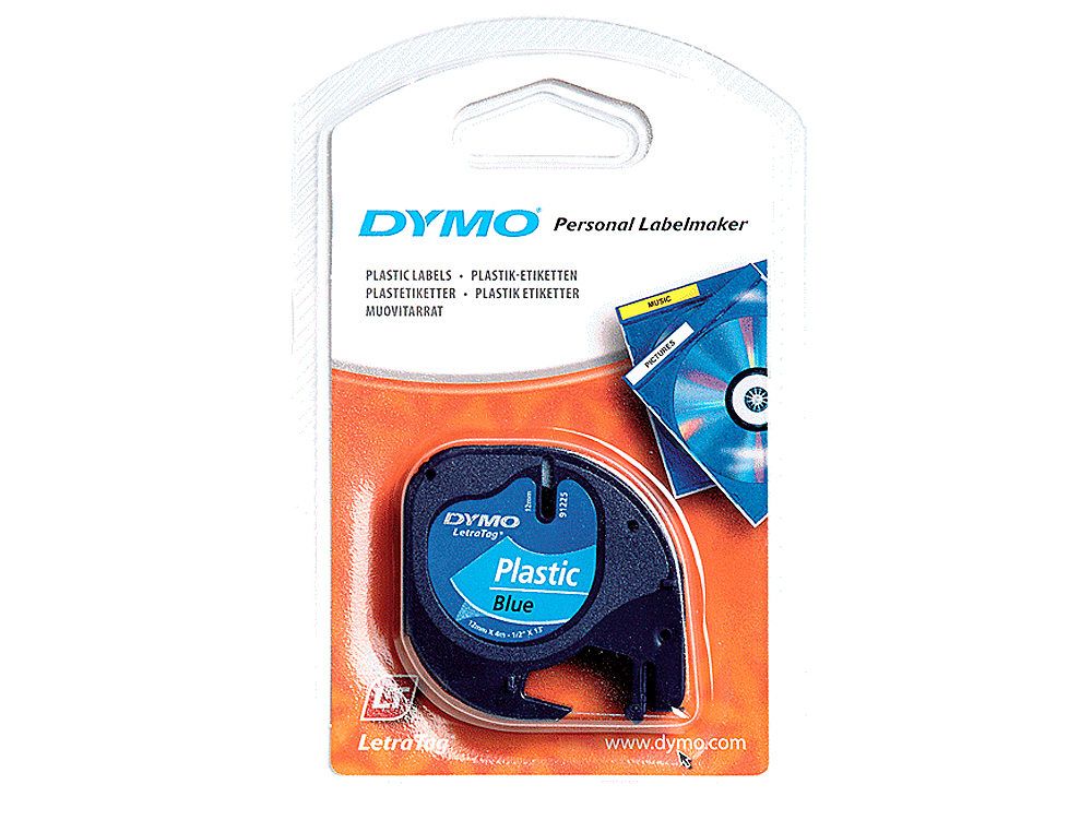 CINTA DYMO 12MMX4MT -NEGRO/AZUL PARA MAQUINA LETRATAG