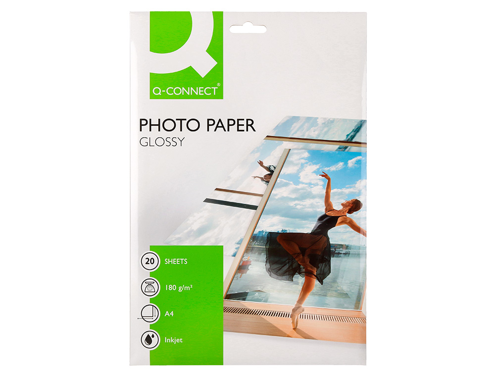 PAPEL Q-CONNECT FOTO GLOSSY KF01103 DIN A4 DIGITAL PHOTO PARA INK-JET BOLSA DE 20 HOJAS DE 180 GR