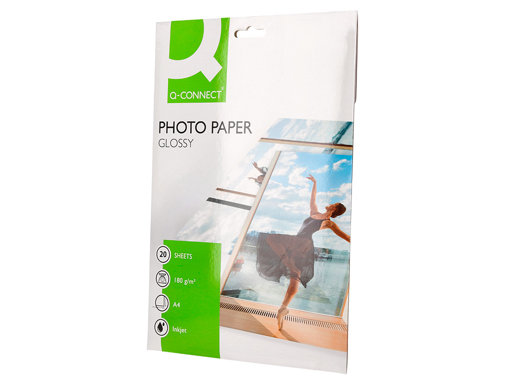 PAPEL Q-CONNECT FOTO GLOSSY KF01103 DIN A4 DIGITAL PHOTO PARA INK-JET BOLSA DE 20 HOJAS DE 180 GR