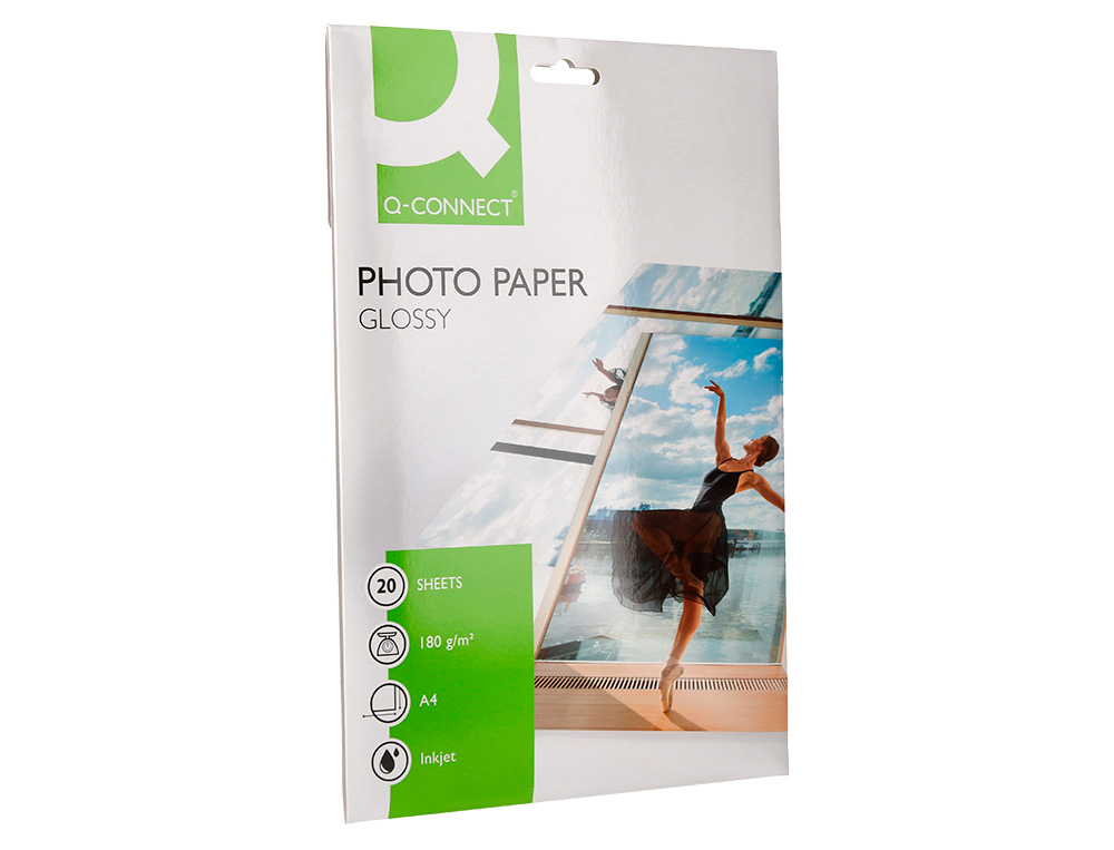 PAPEL Q-CONNECT FOTO GLOSSY KF01103 DIN A4 DIGITAL PHOTO PARA INK-JET BOLSA DE 20 HOJAS DE 180 GR