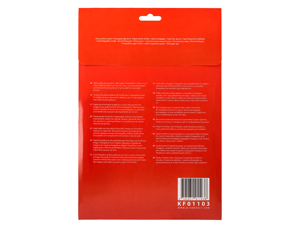 PAPEL Q-CONNECT FOTO GLOSSY KF01103 DIN A4 DIGITAL PHOTO PARA INK-JET BOLSA DE 20 HOJAS DE 180 GR