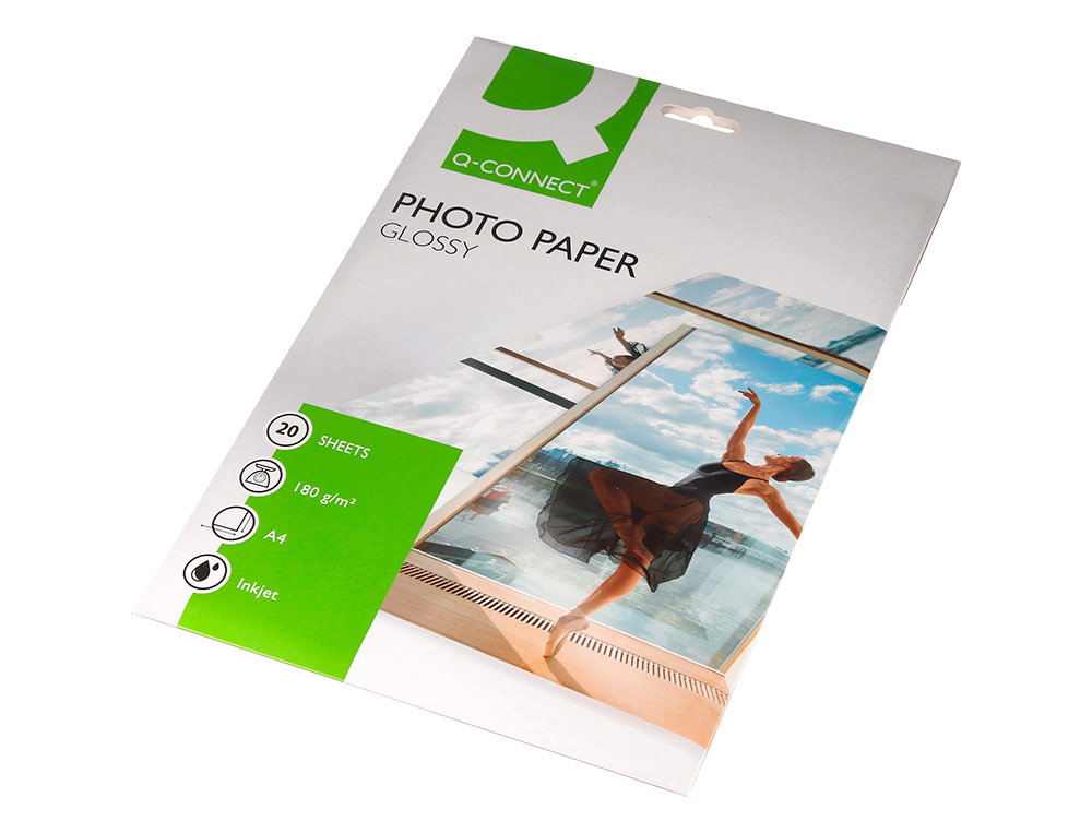 PAPEL Q-CONNECT FOTO GLOSSY KF01103 DIN A4 DIGITAL PHOTO PARA INK-JET BOLSA DE 20 HOJAS DE 180 GR