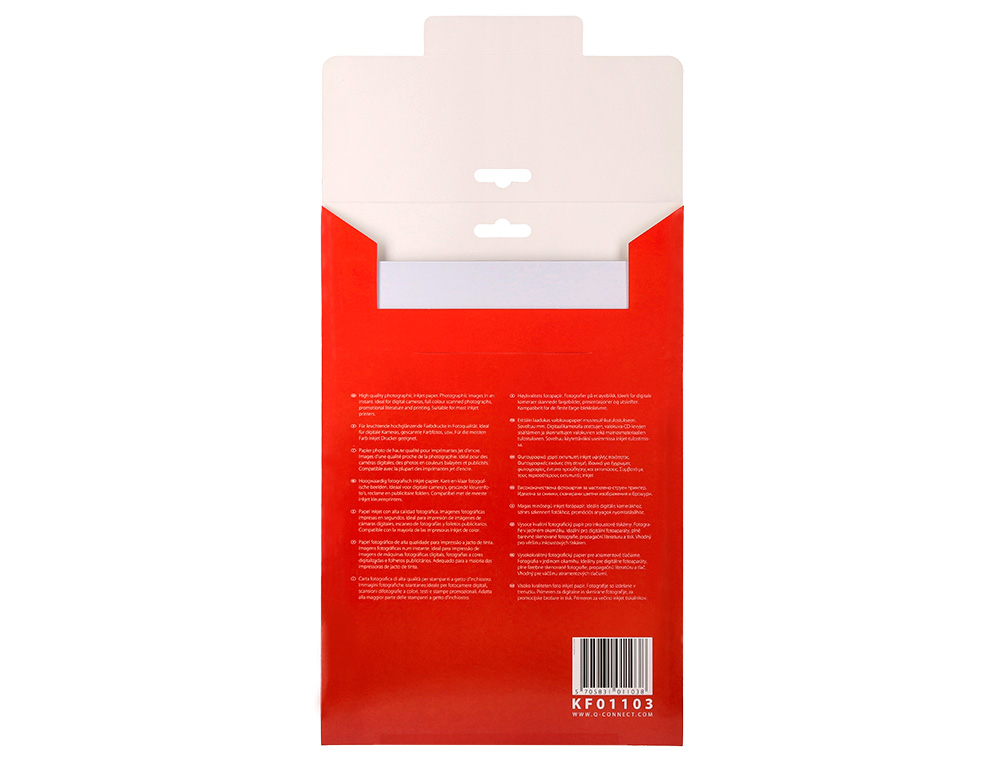 PAPEL Q-CONNECT FOTO GLOSSY KF01103 DIN A4 DIGITAL PHOTO PARA INK-JET BOLSA DE 20 HOJAS DE 180 GR