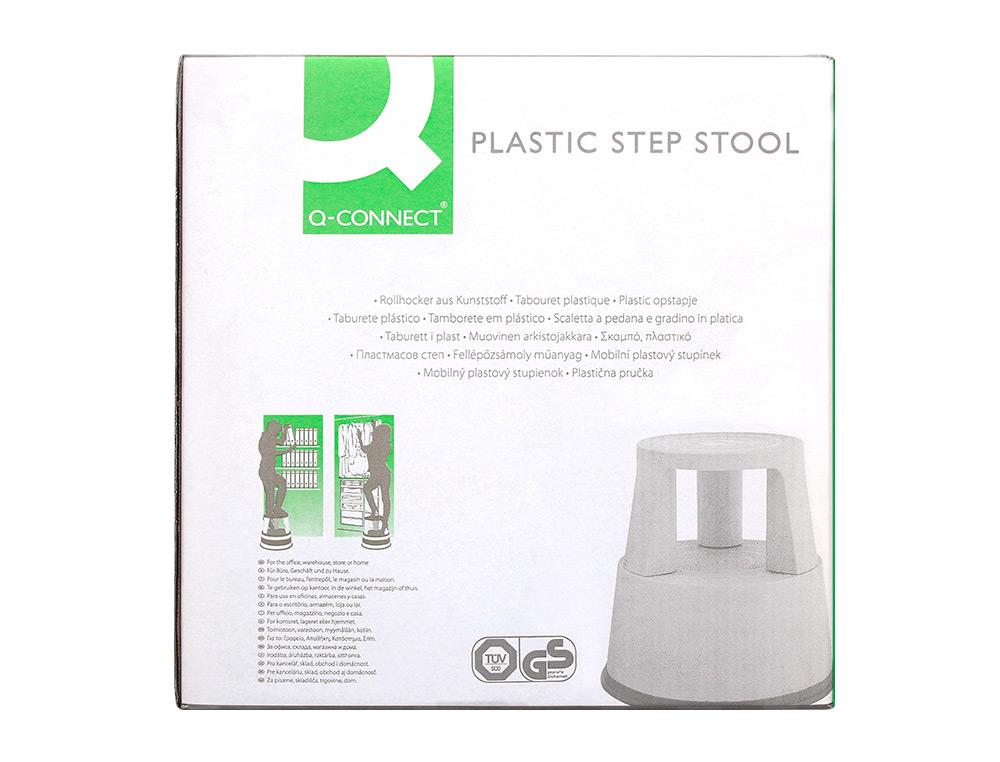 TABURETE Q-CONNECT RUEDAS RETRACTILES TRES RUEDAS DOS NIVELES COLOR GRIS