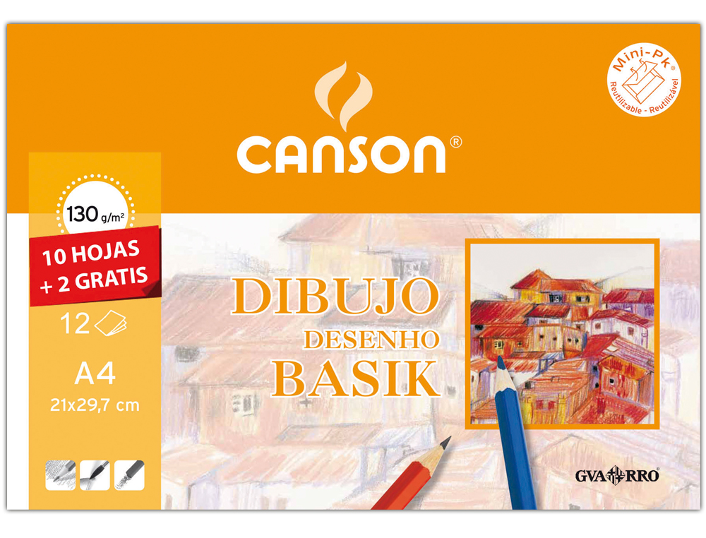 PAPEL DIBUJO BASIK 240X320 DIN A4 + 130 GR CON RECUADRO MINIPACK DE 10 HOJAS