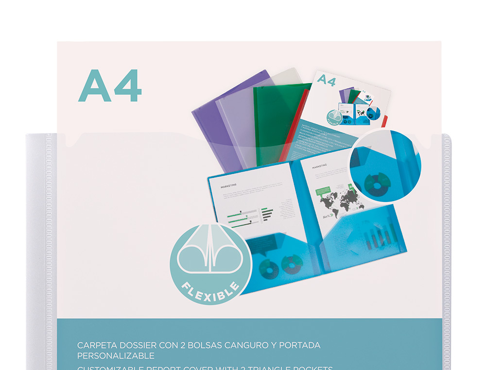 CARPETA LIDERPAPEL DOSSIER DOS BOLSAS CANGURO 45684 POLIPROPILENO DIN A4 TRANSPARENTE