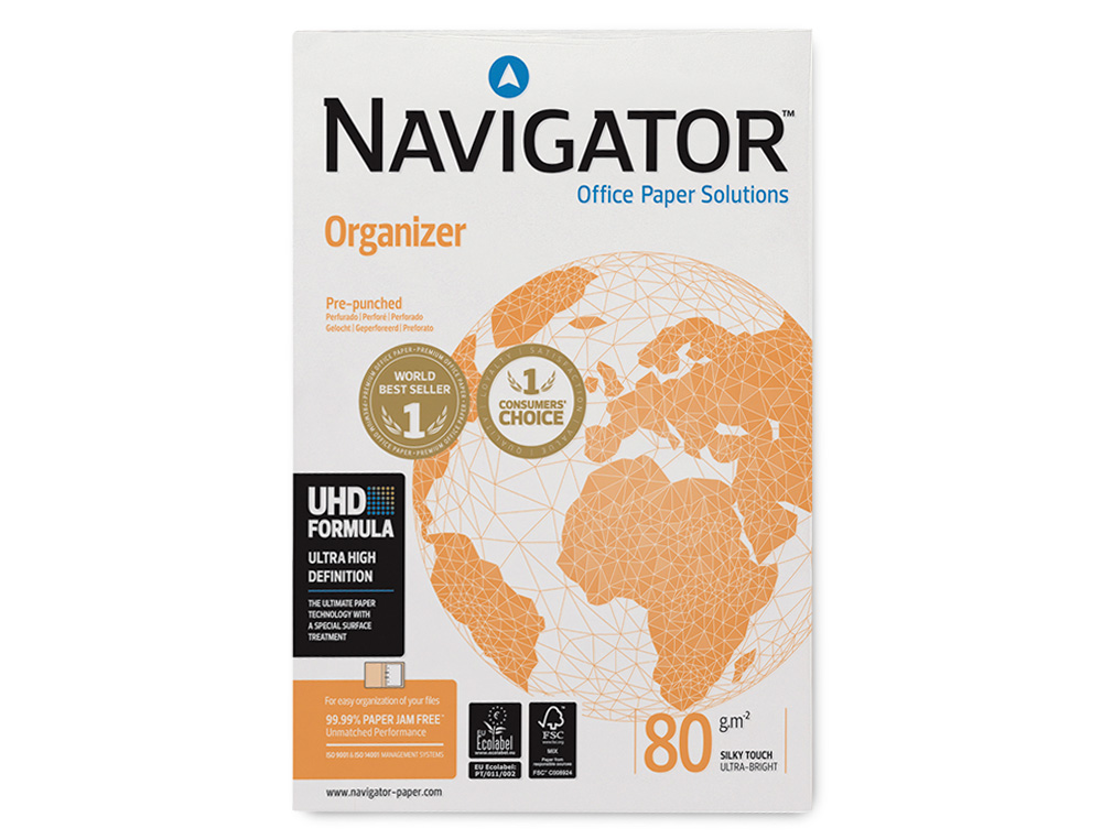 PAPEL FOTOCOPIADORA NAVIGATOR DIN A4 80 GRAMOS 4 TALADROS PAPEL MULTIUSO INK-JET Y LASER PAQUETE DE 500 HOJAS