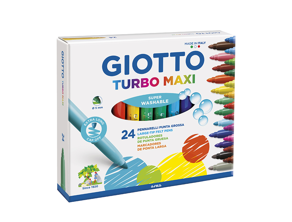 ROTULADOR GIOTTO TURBO MAXI CAJA DE 24 COLORES LAVABLES CON PUNTA BLOQUEADA