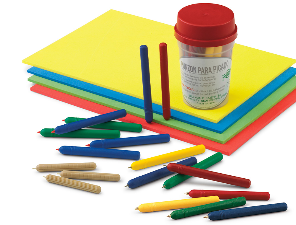 PUNZON FAIBO PLASTICO CON PUNTA DE ACERO LATONADO 10 CM COLORES SURTIDOS
