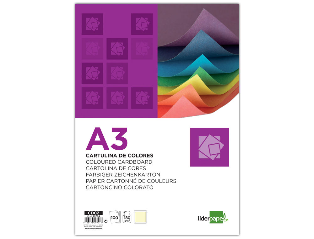 CARTULINA LIDERPAPEL A3 180G/M2 AMARILLO PAQUETE DE 100 HOJAS