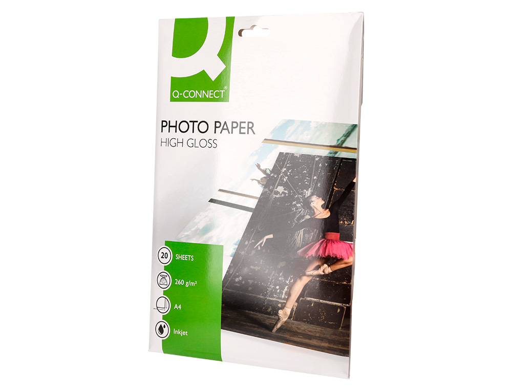 PAPEL Q-CONNECT FOTO GLOSSY KF02163 DIN A4 ALTA CALIDAD DIGITAL PHOTO PARA INK-JET BOLSA DE 20 HOJAS DE 260 GR