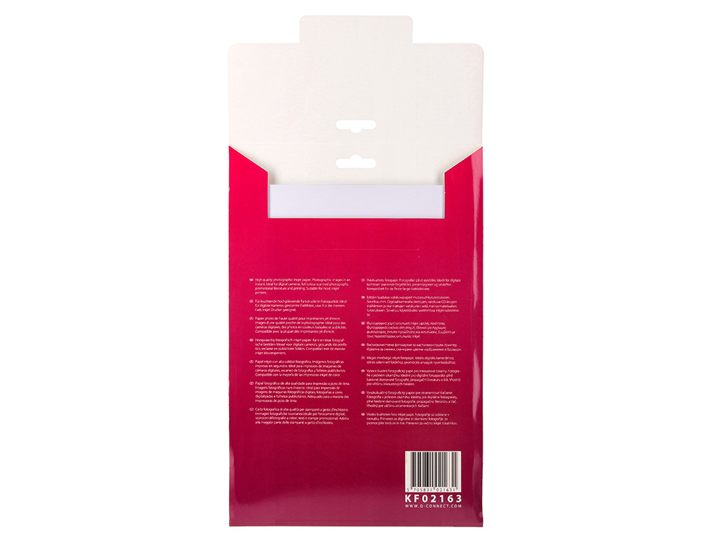 PAPEL Q-CONNECT FOTO GLOSSY KF02163 DIN A4 ALTA CALIDAD DIGITAL PHOTO PARA INK-JET BOLSA DE 20 HOJAS DE 260 GR