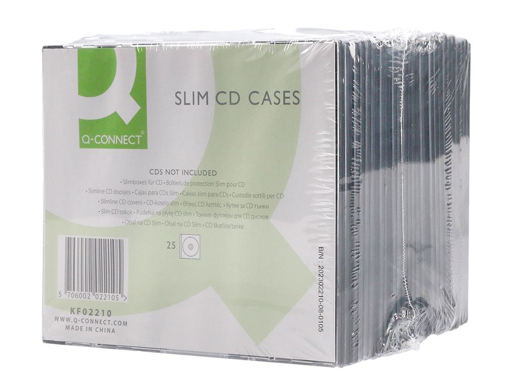 CAJA DE CD Q-CONNECT SLIM -CON INTERIOR NEGRO -PACK DE 25 UNIDADES