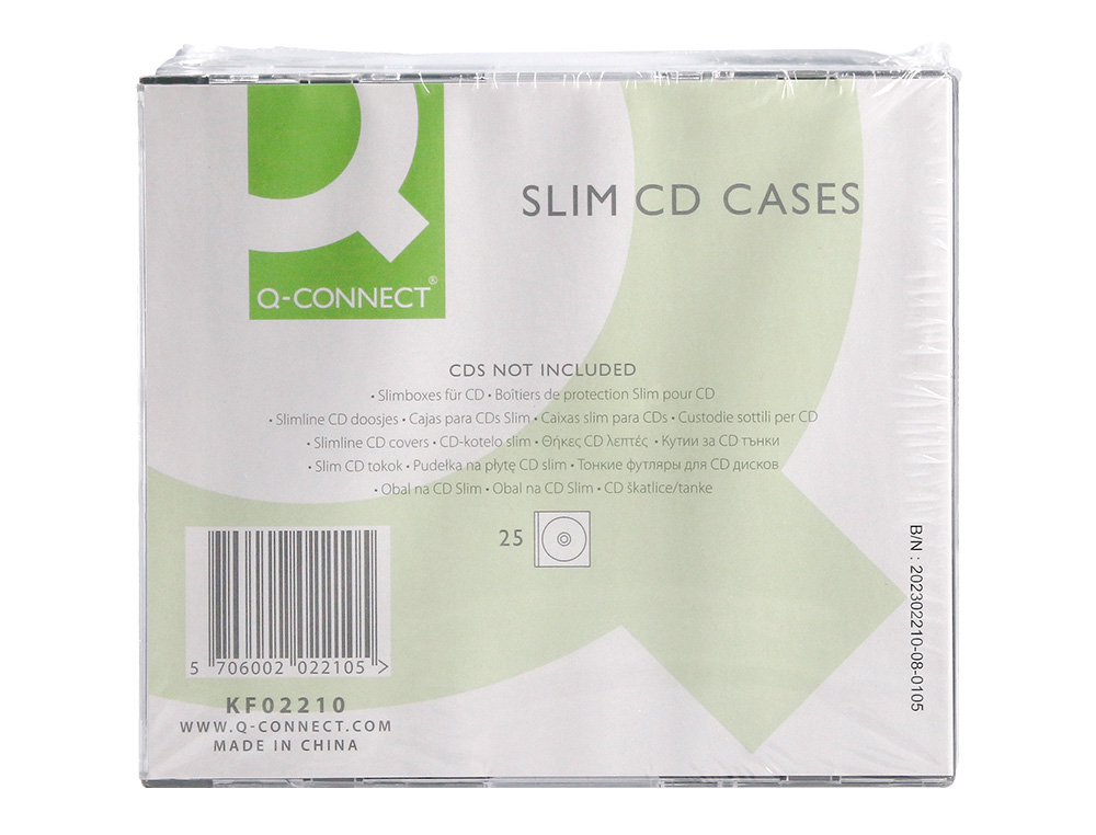 CAJA DE CD Q-CONNECT SLIM -CON INTERIOR NEGRO -PACK DE 25 UNIDADES