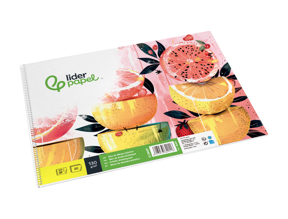 BLOC DIBUJO LIDERPAPEL ARTISTICO FRUTAL ESPIRAL 230X325 MM 20 HOJAS 130G/M2 SIN RECUADRO PERFORADO