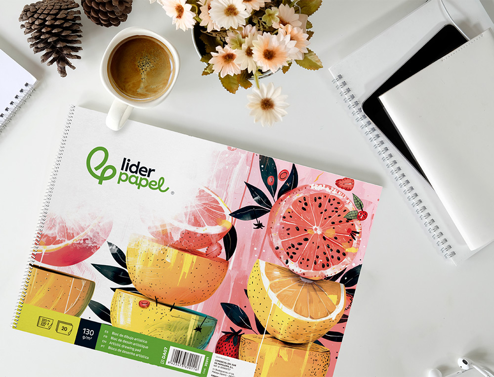 BLOC DIBUJO LIDERPAPEL ARTISTICO FRUTAL ESPIRAL 230X325 MM 20 HOJAS 130G/M2 SIN RECUADRO PERFORADO