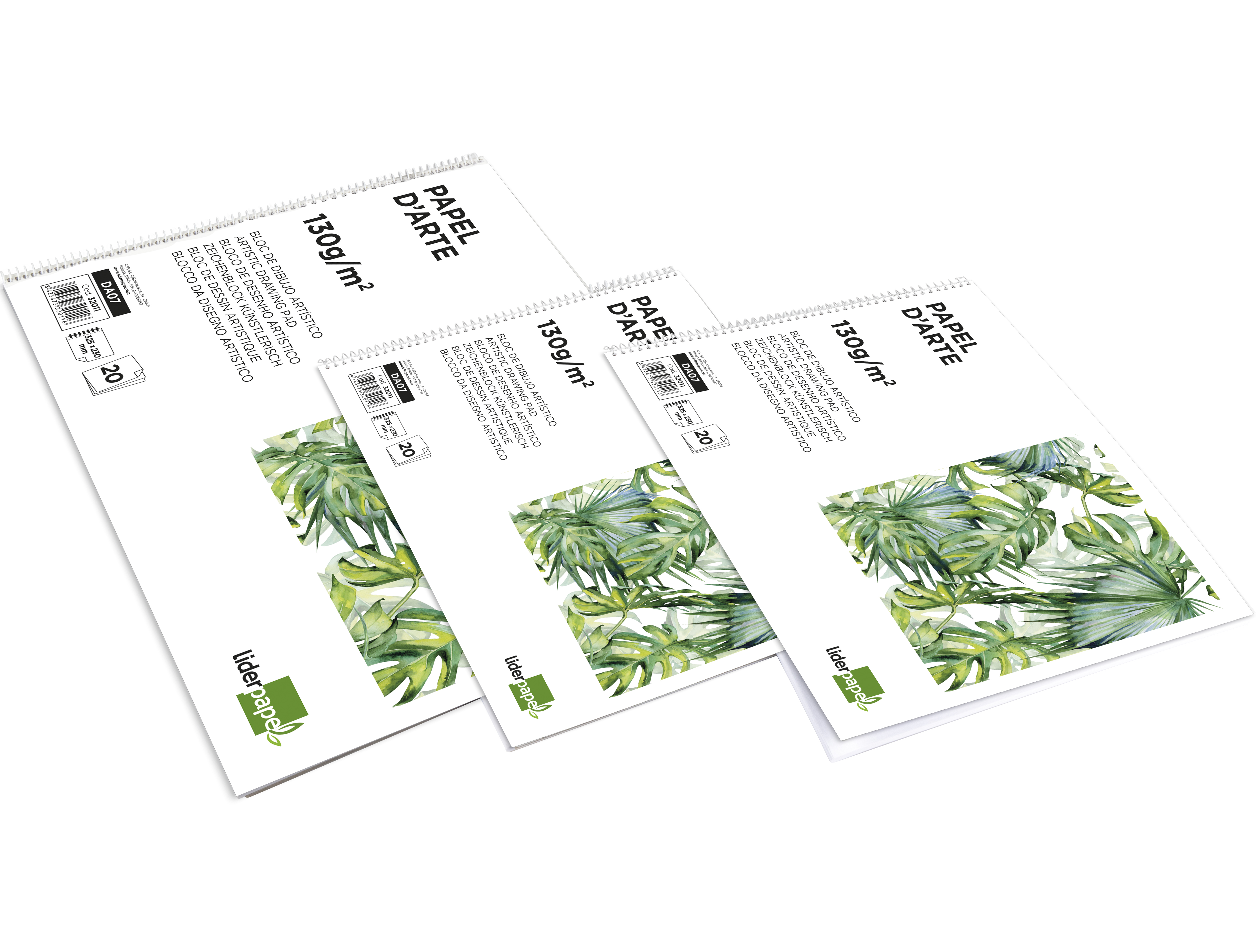 BLOC DIBUJO LIDERPAPEL ARTISTICO ESPIRAL 230X325MM 20 HOJAS 130G/M2 SIN RECUADRO 2 TALADROS PERFORADO