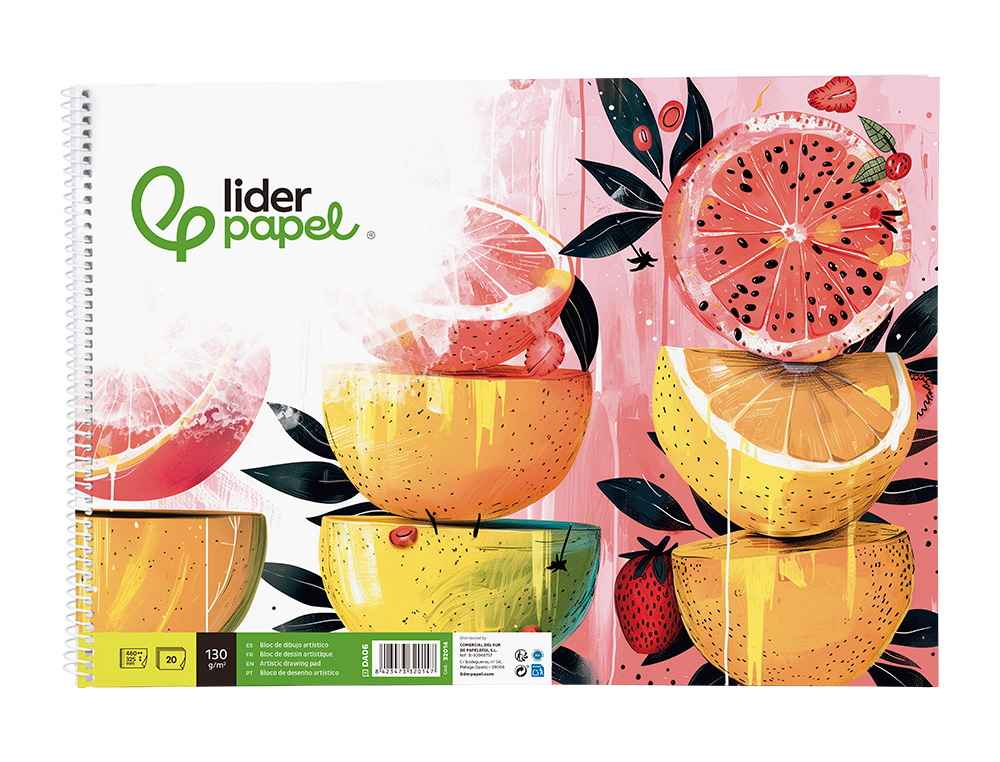 BLOC DIBUJO LIDERPAPEL ARTISTICO ESPIRAL 460X325MM 20 HOJAS 130GR/M2 SIN RECAMBIO PERFORADO