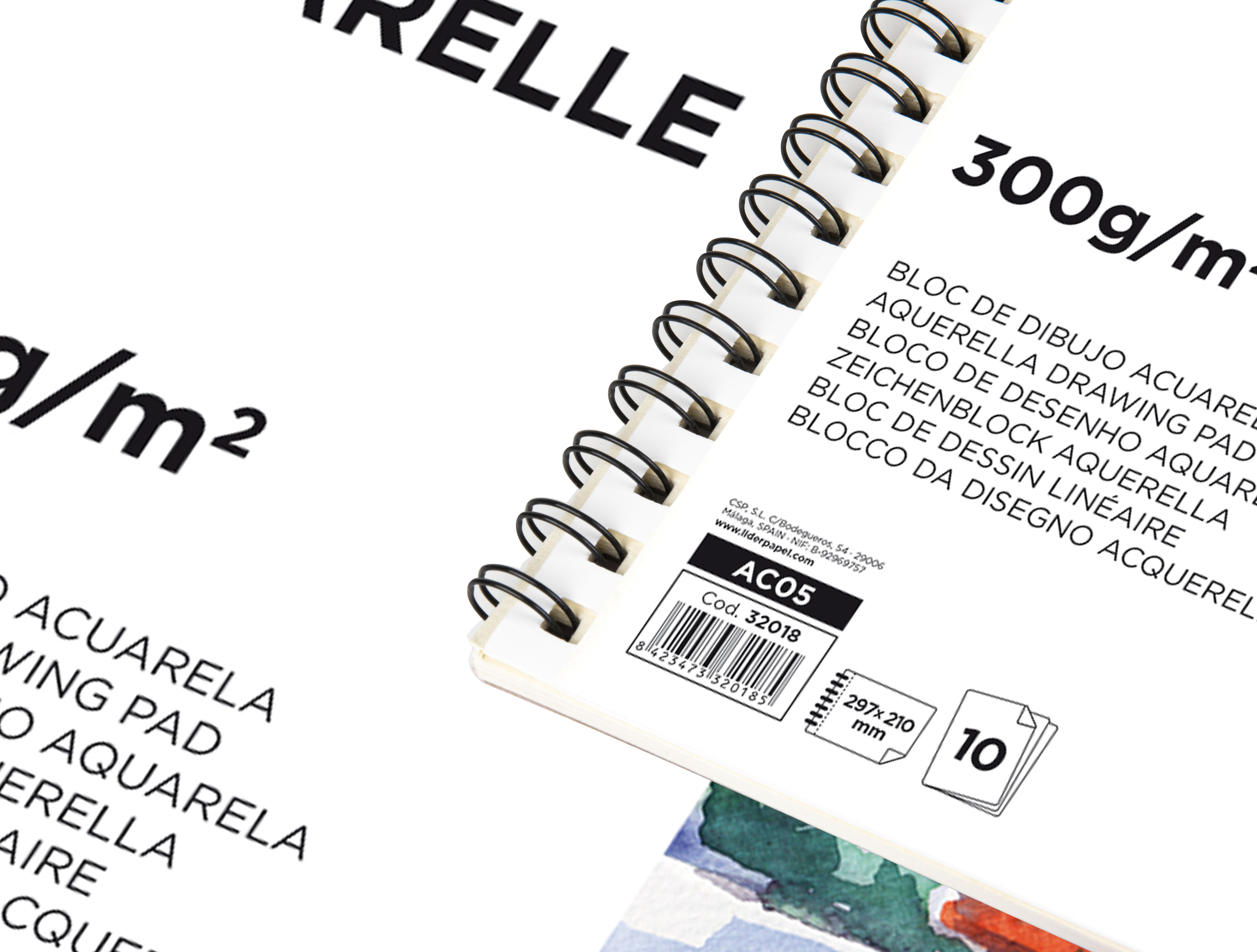 BLOC DIBUJO LIDERPAPEL ACUARELA ESPIRAL 297X210MM 10 HOJAS 300G/M2 SIN RECUADRO
