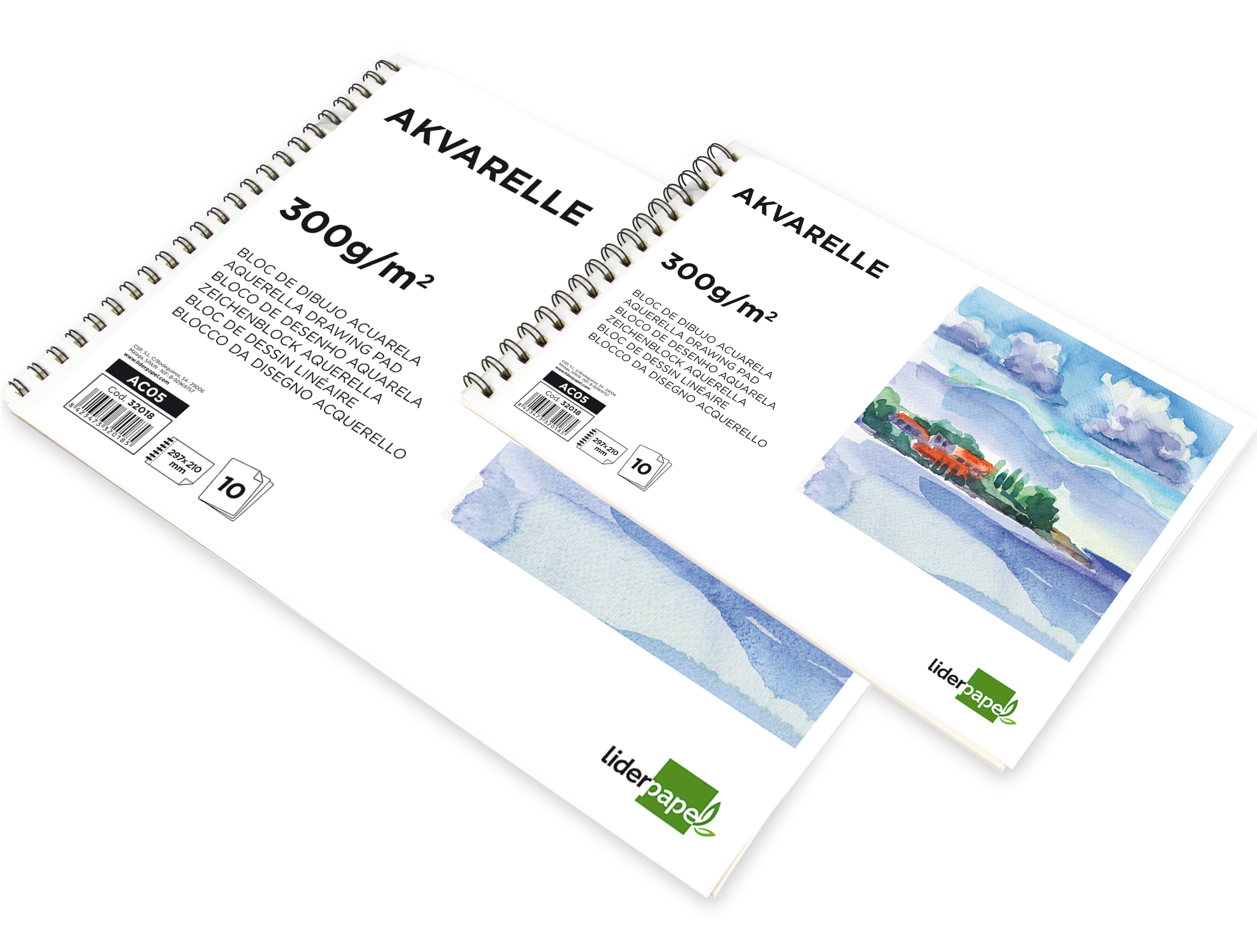 BLOC DIBUJO LIDERPAPEL ACUARELA ESPIRAL 297X210MM 10 HOJAS 300G/M2 SIN RECUADRO
