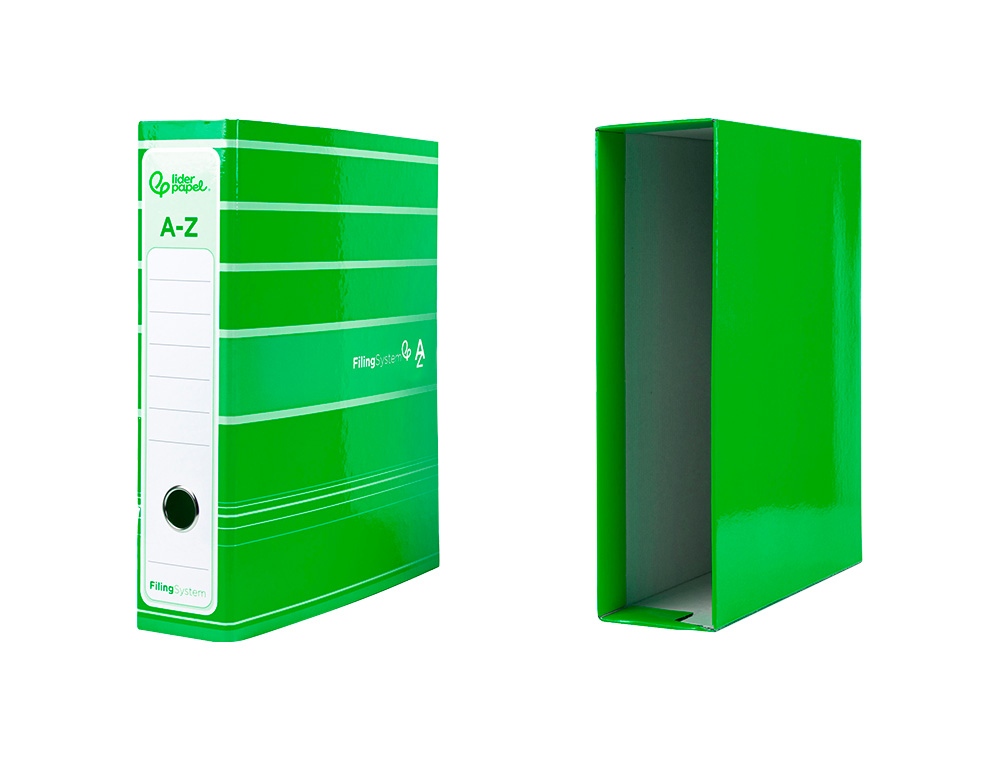 ARCHIVADOR DE PALANCA LIDERPAPEL A4 FILING SYSTEM FORRADO SIN RADO LOMO 80MM VERDE CON CAJA Y COMPRESOR METALICO