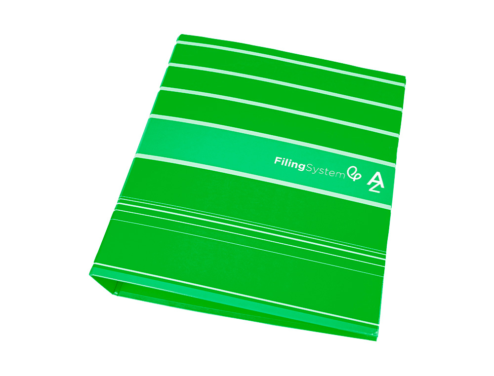 ARCHIVADOR DE PALANCA LIDERPAPEL A4 FILING SYSTEM FORRADO SIN RADO LOMO 80MM VERDE CON CAJA Y COMPRESOR METALICO