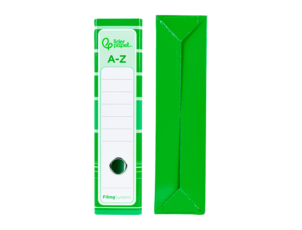 ARCHIVADOR DE PALANCA LIDERPAPEL A4 FILING SYSTEM FORRADO SIN RADO LOMO 80MM VERDE CON CAJA Y COMPRESOR METALICO