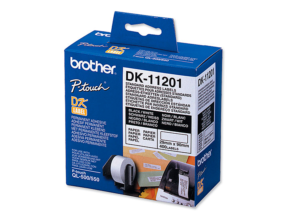 ETIQUETA ADHESIVA BROTHER DK11201 -TAMAO 29X90 MM PARA IMPRESORAS DE ETIQUETAS QL -400 ETIQUETAS-
