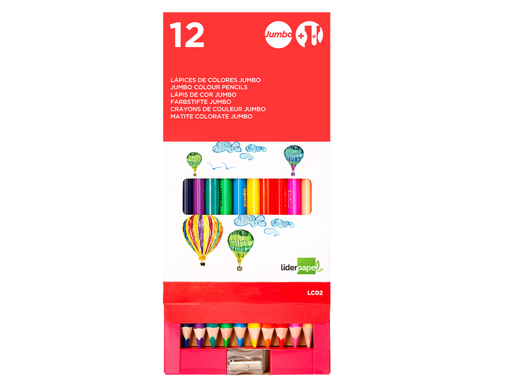 LAPICES DE COLORES LIDERPAPEL JUMBO CON SACAPUNTAS CAJA DE 12 UNIDADES COLORES SURTIDOS