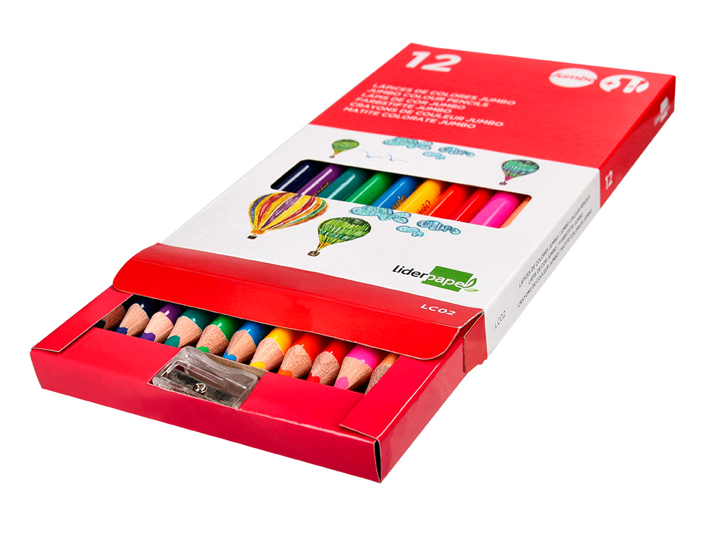 LAPICES DE COLORES LIDERPAPEL JUMBO CON SACAPUNTAS CAJA DE 12 UNIDADES COLORES SURTIDOS