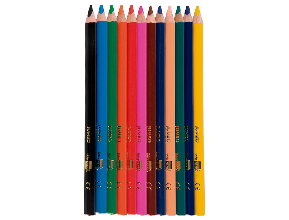 LAPICES DE COLORES LIDERPAPEL JUMBO CON SACAPUNTAS CAJA DE 12 UNIDADES COLORES SURTIDOS