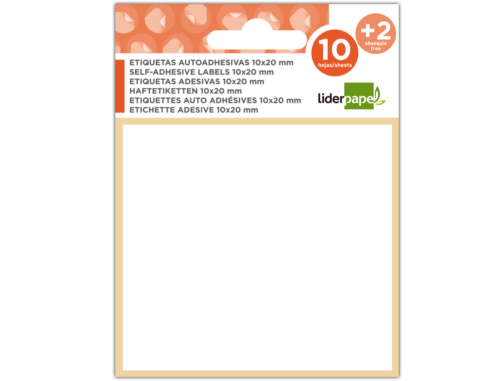 ETIQUETAS LIDERPAPEL SOBRE DE 10 H. + 2 H. OBSEQUIO 19X40 MM -10 UNIDADES POR HOJA