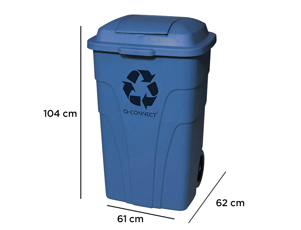 PAPELERA CONTENEDOR Q-CONNECT PLASTICO CON TAPADERA 240L COLOR AZUL 1040X620X610 MM CON RUEDAS
