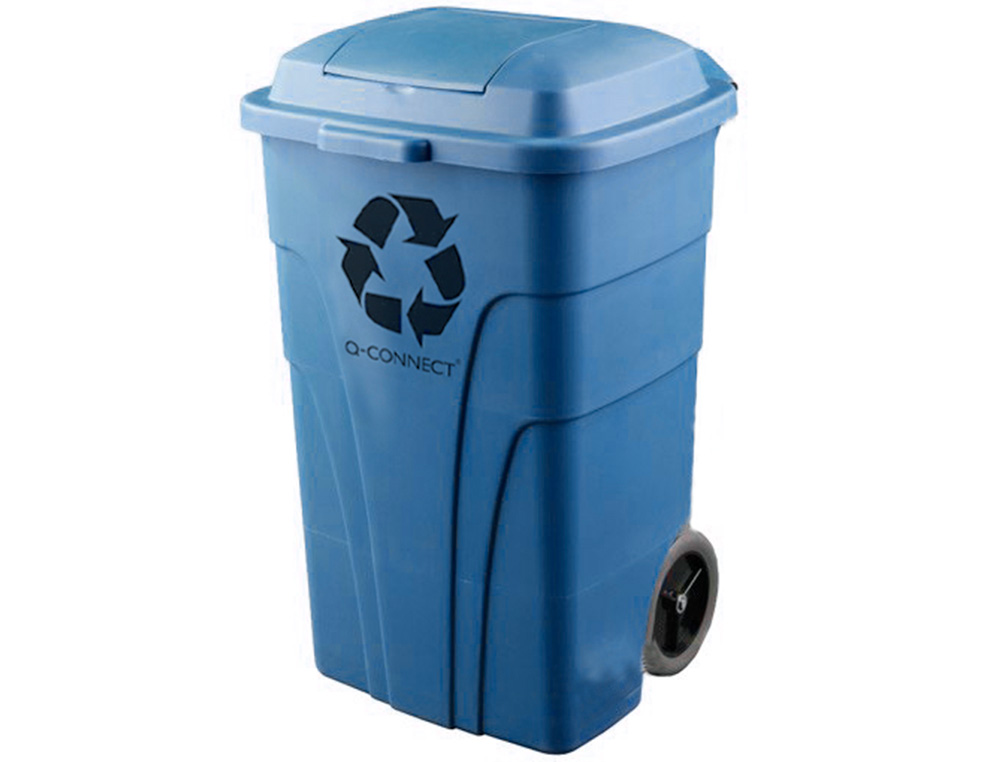 PAPELERA CONTENEDOR Q-CONNECT PLASTICO CON TAPADERA 240L COLOR AZUL 1040X620X610 MM CON RUEDAS