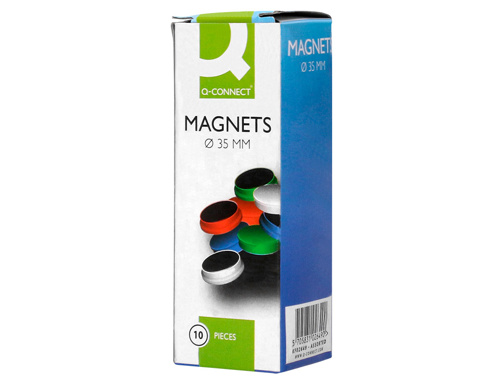 IMAN PARA SUJECION Q-CONNECT IDEAL PARA PIZARRAS MAGNETICAS35 MM COLORES SURTIDOS CAJA DE 10 UNIDADES