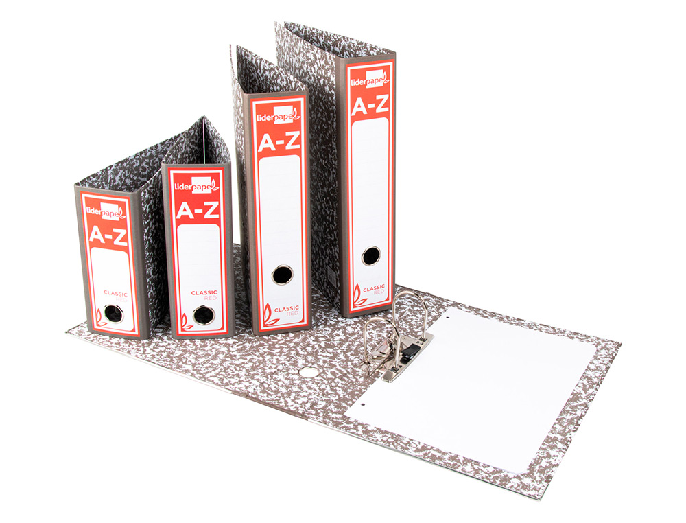 ARCHIVADOR DE PALANCA LIDERPAPEL CUARTO APAISADO CLASSIC RED SIN RADO LOMO 80MM GRIS COMPRESOR METALICO