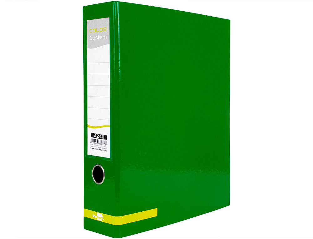 ARCHIVADOR DE PALANCA LIDERPAPEL A4 COLOR SYSTEM FORRADO SIN RADO LOMO 80MM VERDE COMPRESOR METALICO
