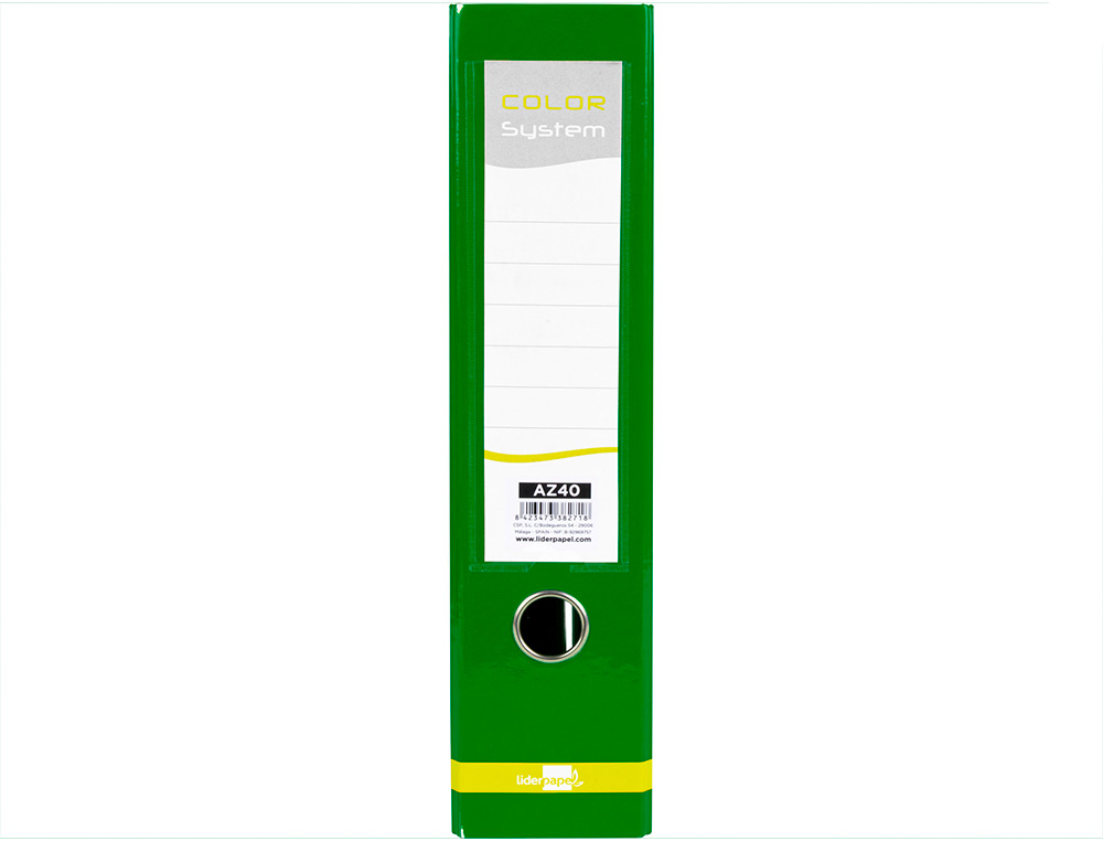 ARCHIVADOR DE PALANCA LIDERPAPEL A4 COLOR SYSTEM FORRADO SIN RADO LOMO 80MM VERDE COMPRESOR METALICO