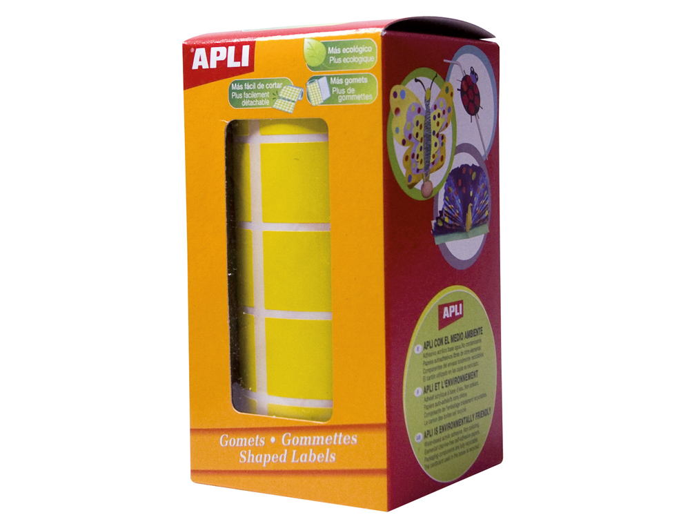 GOMETS AUTOADHESIVOS CUADRADOS 20X20 MM AMARILLO ROLLO DE 1770 UNIDADES