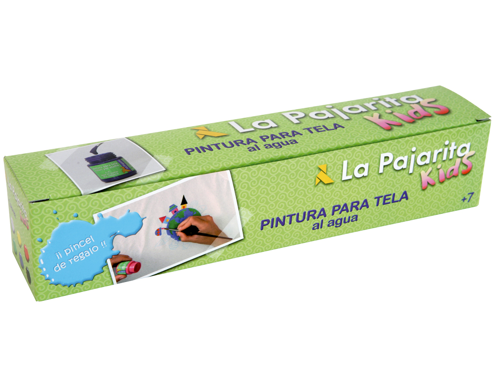 PINTURA PARA TELA LA PAJARITA KIDS 25 ML CAJA DE 6 UNIDADES COLORES SURTIDOS + PINCEL
