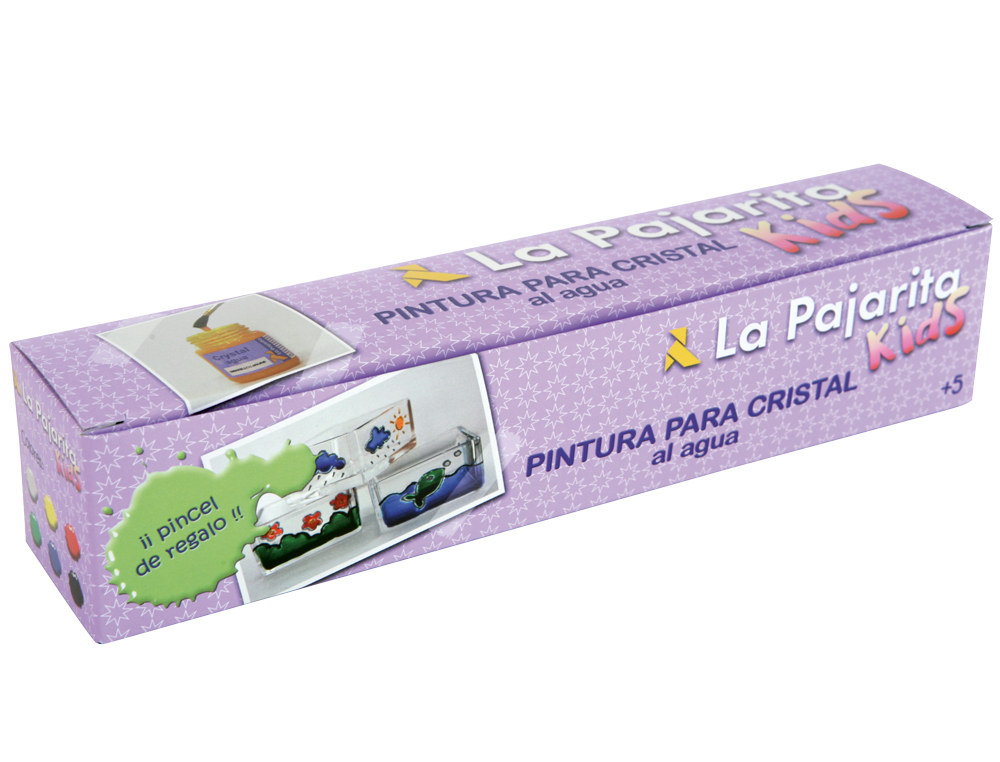 PINTURA LACA CRISTAL LA PAJARITA KIDS 35 ML CAJA DE 6 UNIDADES COLORES SURTIDOS + PINCEL