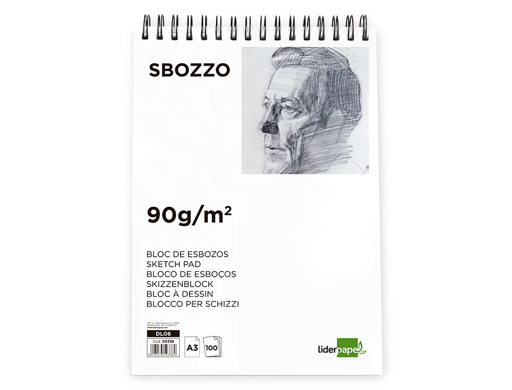 BLOC DIBUJO LIDERPAPEL ESBOZOS ESPIRAL A3 297X420MM 100 HOJAS 90GR/M2 SIN RECUADRO