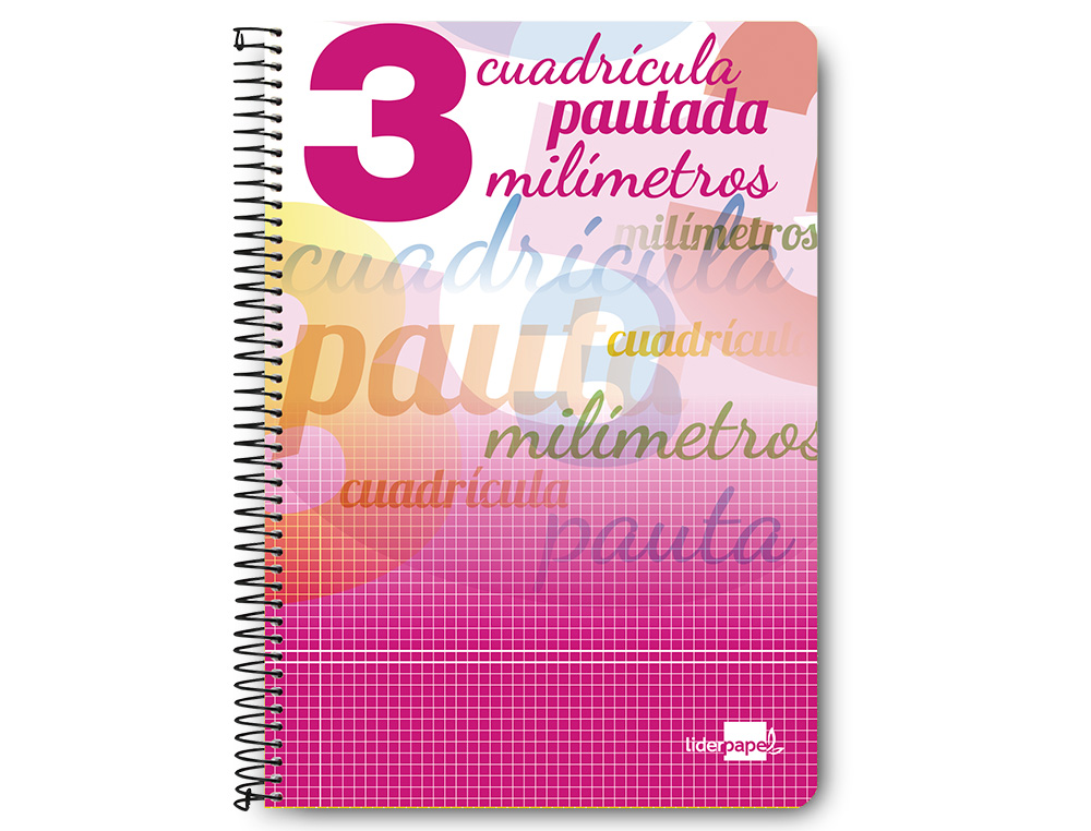 CUADERNO ESPIRAL LIDERPAPEL FOLIO PAUTAGUIA TAPA BLANDA 80H 75GR CUADRO PAUTADO 3MM CO N MARGEN COLORES SURTIDOS